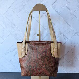 Etro Paisley Leather Tote with Tan Leather Trim – Small Shoulder Bag